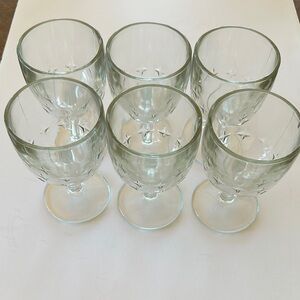 Vintage Clear Glass Goblets with Pressed Star-like Design at Base